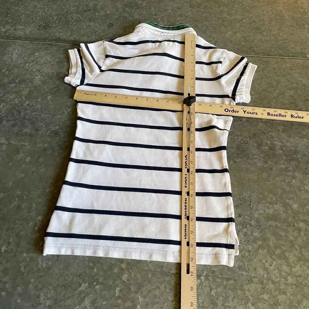 Vintage Ralph Lauren Gold Crest Striped Polo Shirt Boys Youth Small 90s Y2K Blue